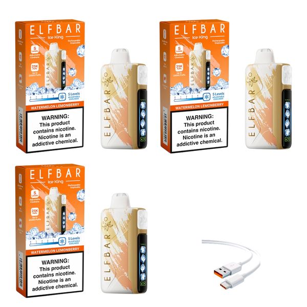 Elfbar Ice King 25k Watermelon Lemonberry+DiscoVape Charging Cable (3 Pack)