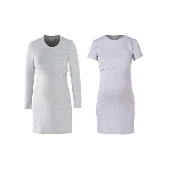 Grey Hospital Nightie with Hidden Panel for Breastfeeding -Duo Pack