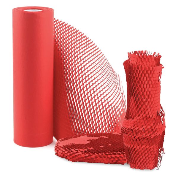 Red Honeycomb Packing Paper Roll - Eco-Friendly Cushion Wrap