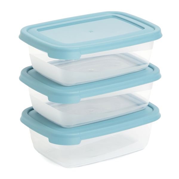 Essentials - 600ml Container With Lid - Set of 3 Blue