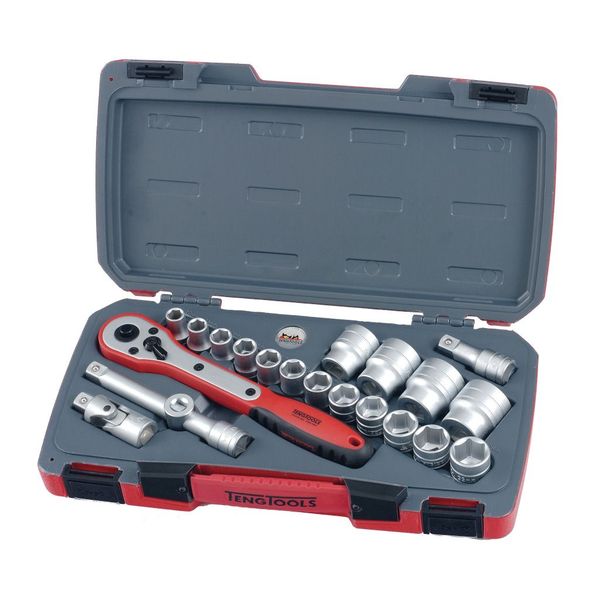 TengTools - 21Piece 1/2'' Drive Socket Set (6 point sockets) - T1221-6