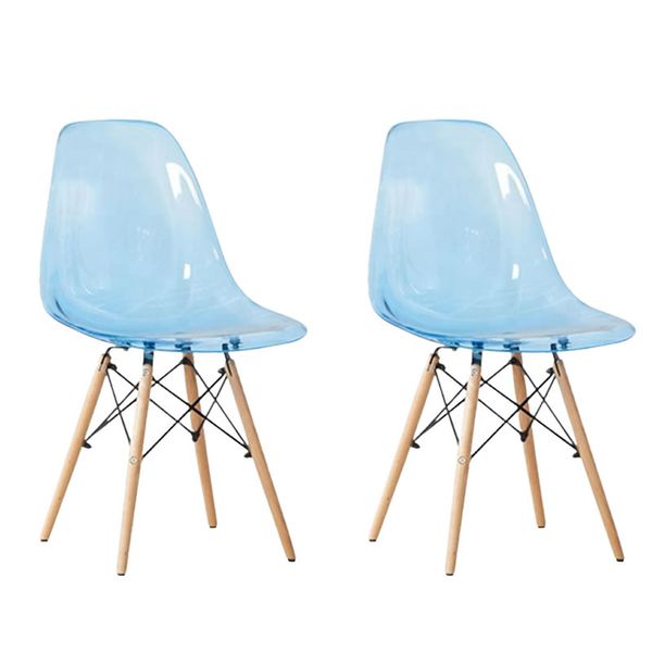 Set of 2 Modern Design Clear Dining Chairs with Wood Legs