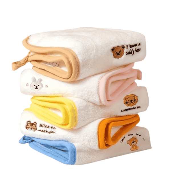 5 Piece Baby Soft Animal Embroidered Square Towels