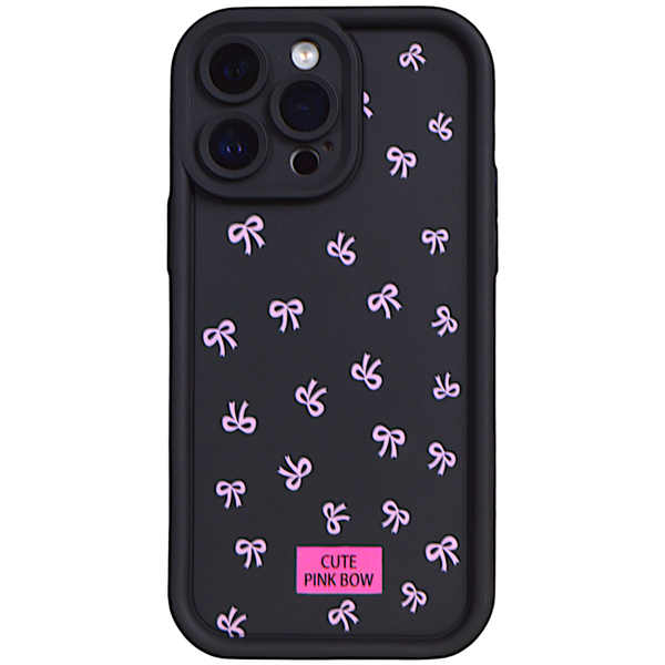 Black - Phone Case with Bubble Edge &amp; Cute Pink Bows for iPhone 14 Pro Max