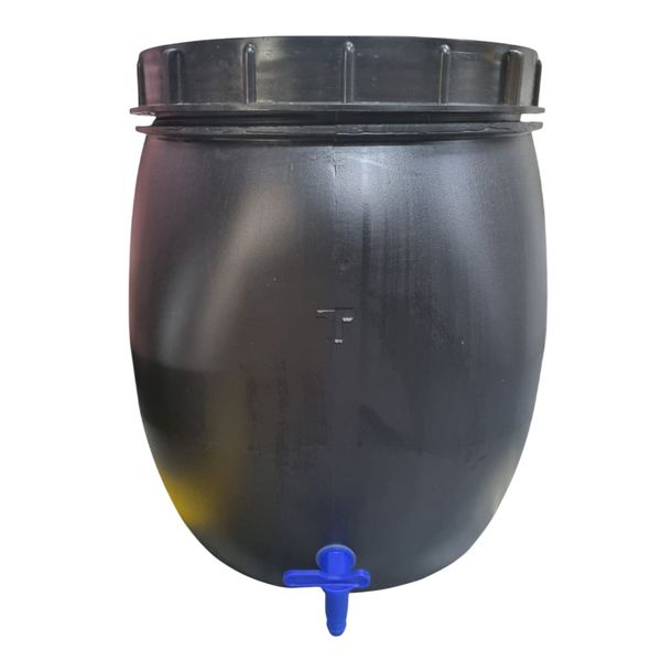 50 Litre Storage Drum - Open Head with Screw-on Lid &amp; Tap - Black