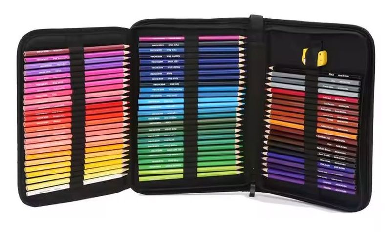 72 Set Premium Colouring Pencils Black Zip Folder Bag Oil Based Gift Star