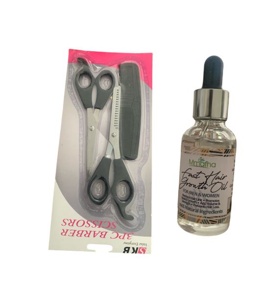 3pcs Barber Scissors &amp; Hair Growth Oil