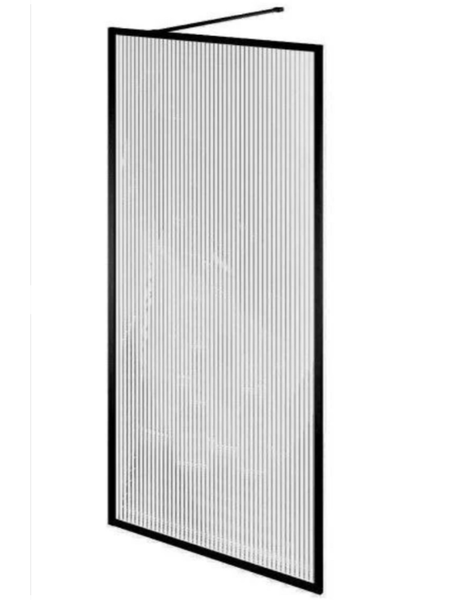 Shower Screen Walk in Panel Fluted Glass. Framed Black Size 1200mmx2000mm