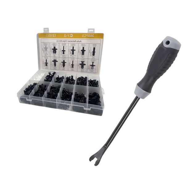360Piece Retainer Clips Kit with a 10''/265mm Fastener Removal Tool
