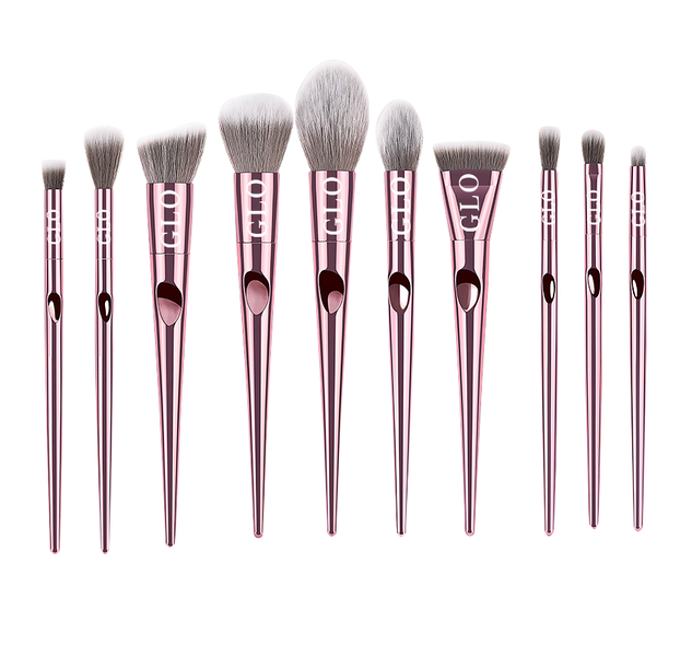 Glo - Makeup Brush Set - Premium 10 Pieces Rose Gold Synthetic Makeup Brushes