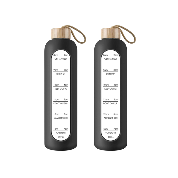 1L Borosilicate Glass Motivational Water Bottle - 2 Pack