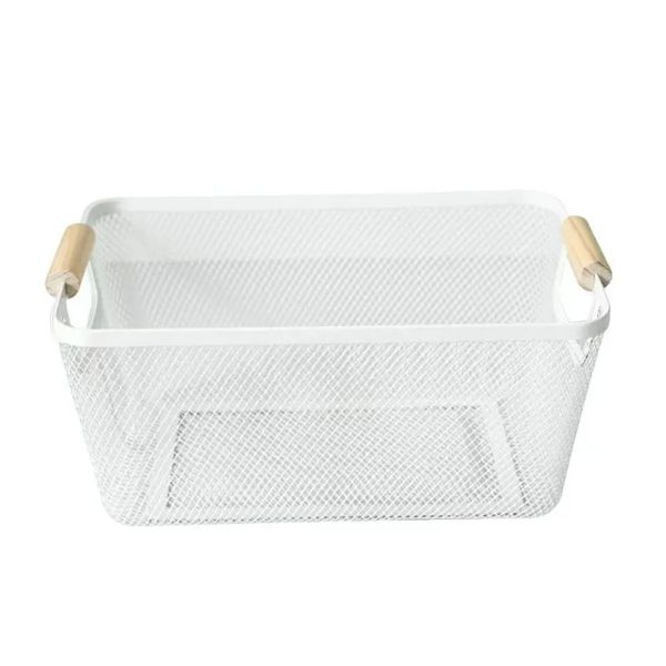 Home Use Metal Wire Basket With Side Wood Handle Storage Organizer Basket