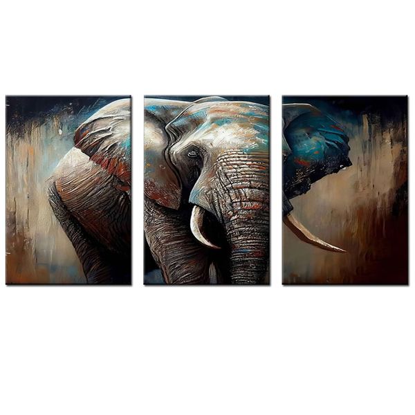 Canvas-Art-3 Pieces African Wild Brown Elephant Animals Wall Art