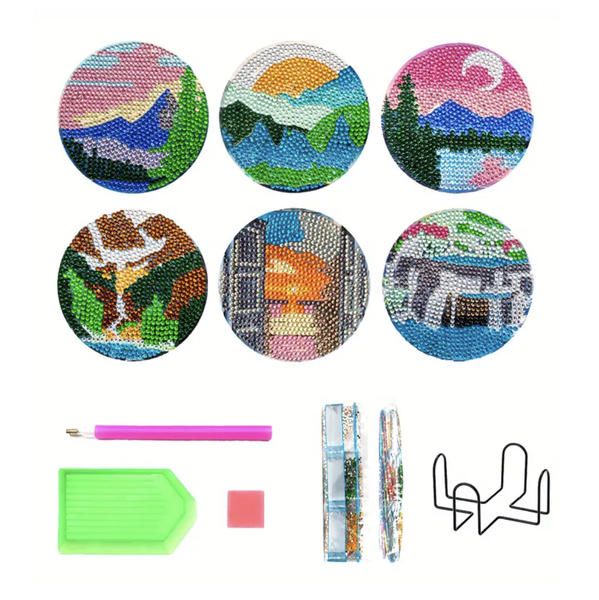 DIY Diamond by Numbers Coaster Set with Holder - 7 Piece