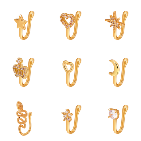 Gold Plated Nose Clips Fake Nose Rings Non Piercing Nose Jewelry 9 Piece Image