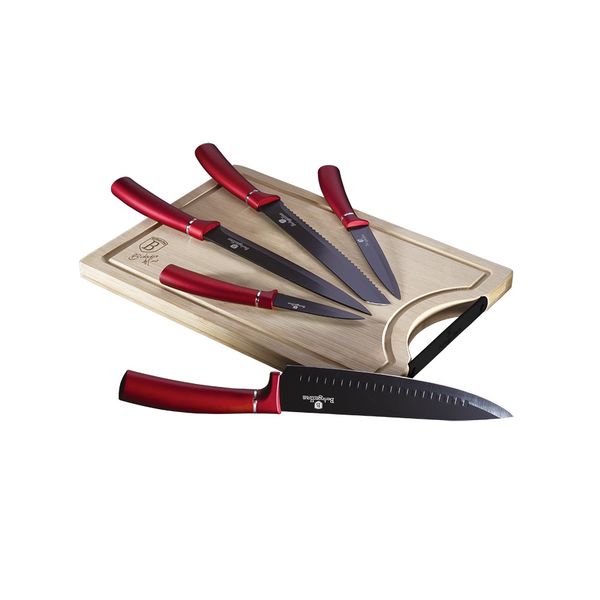 Berlinger Haus 6 Piece Knife Set with Bamboo Cutting Board Burgundy