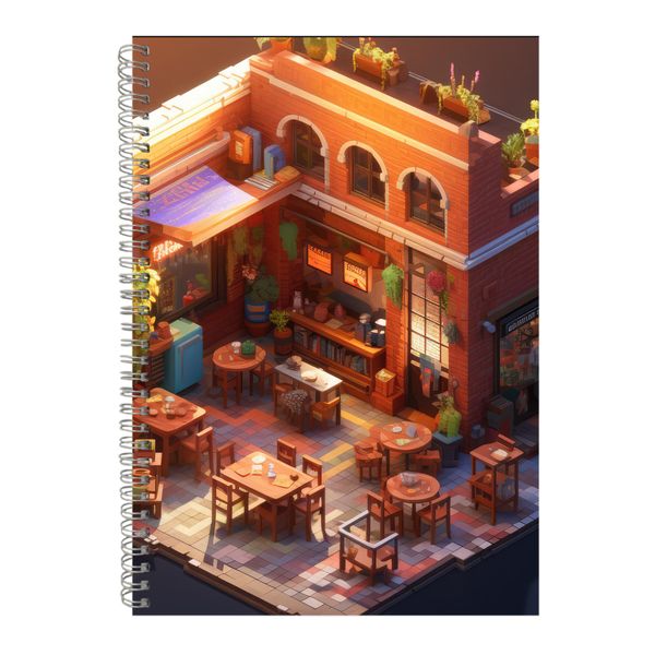 3D A4 Notebook Spiral and Lined with Trendy Cafe Graphic Notepad Present110