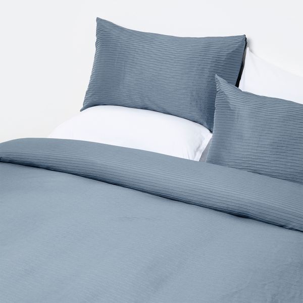 George &amp; Mason - Microfibre Ripple Blue Duvet Cover Set - Blue