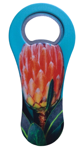 Bottle Opener with Magnet - Orange/Red Protea on Blue with Green Leaves