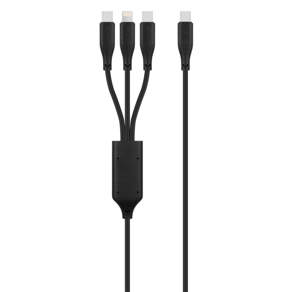 Volkano Nova Series Certified USB-C to 2 USB-C and lightning cable - Black