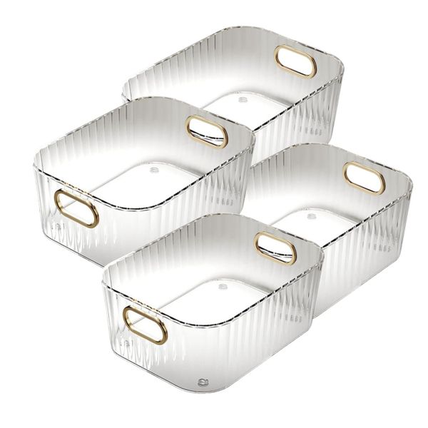 Transparent Ribbed Household Storage Containers Gold Plated Handle -4 Packs