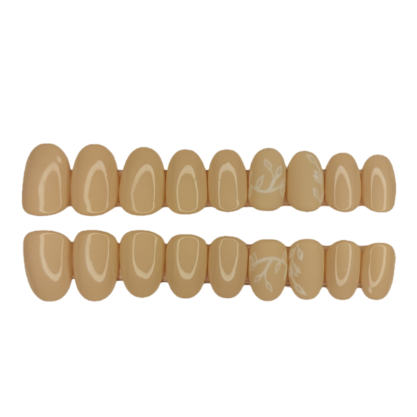 Luxury Press On Nails - Short Oval Nude &amp; Leaf Set - 20 Piece