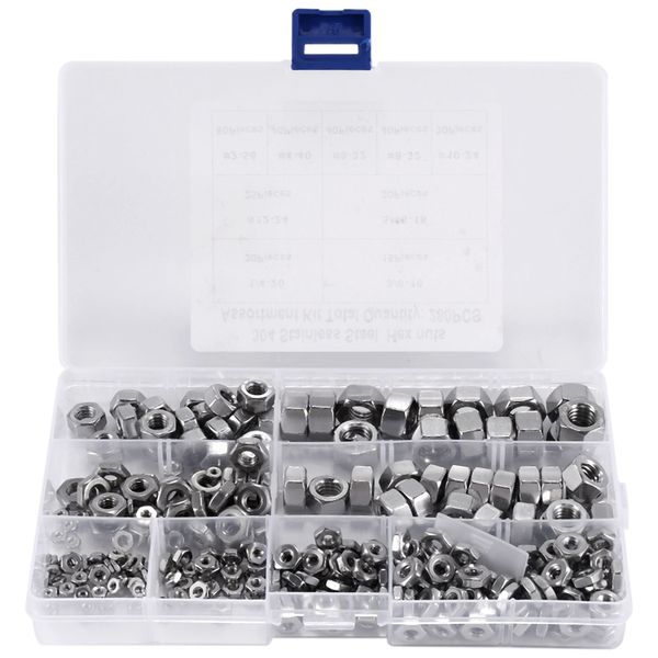 Stainless Steel Nuts 2-56 To 3/8Inch-16 Kit for Screws Compatible with None