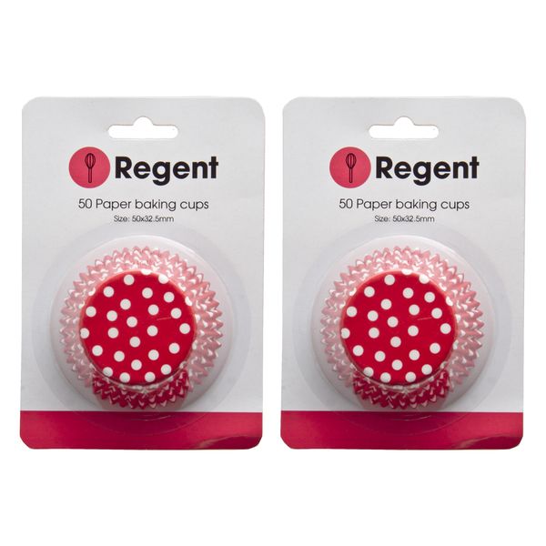 Regent Cake Cups Red With White Dots 50mm:Dx32.5mm 2 Pack 100 Pieces