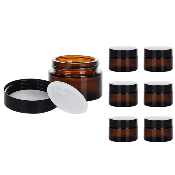 Bestby-24 -75ml Amber Glass Cosmetic Jars DIY Skincare Storage Containers