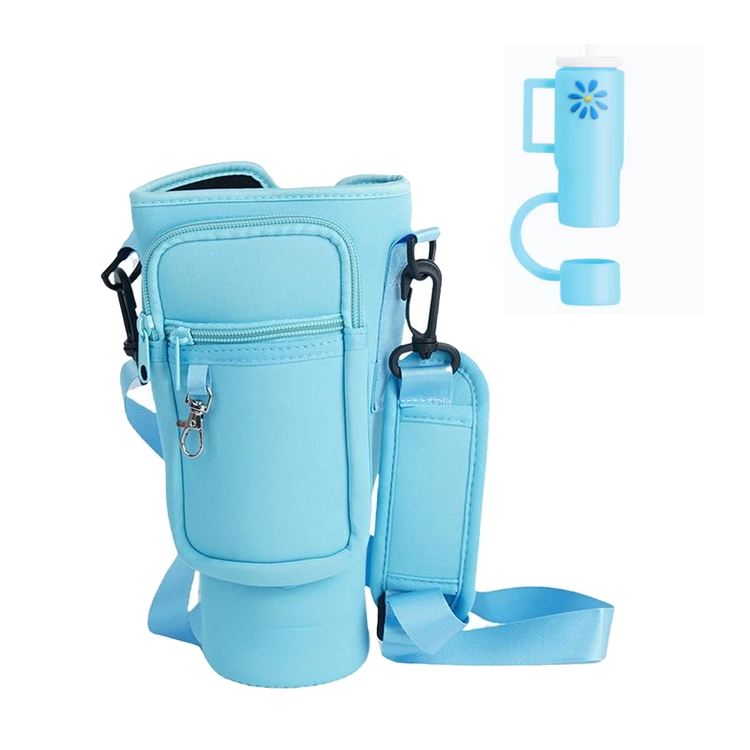 Travel Cup Mug Holder Carrier Bag w/Silicon Straw Cover Charm