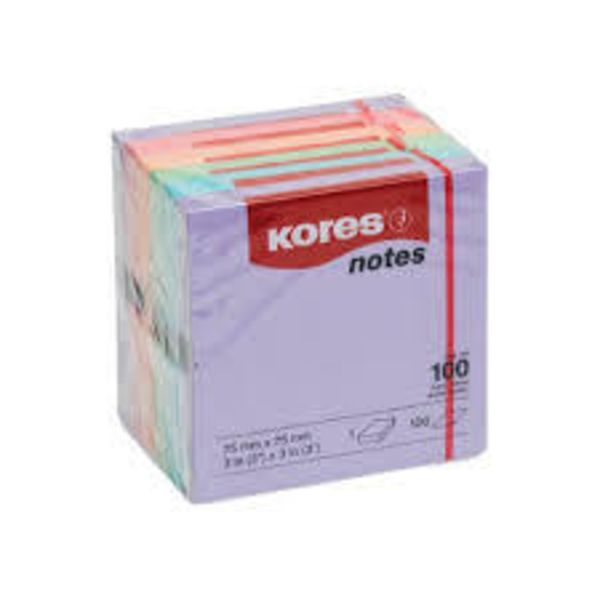 Kores Notes, 75 x 75mm, 500 Sheets, Assorted Pastel Colours