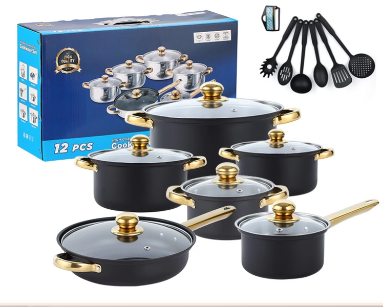 Black Stainless Steel 18 Piece Cookware and Pot Set