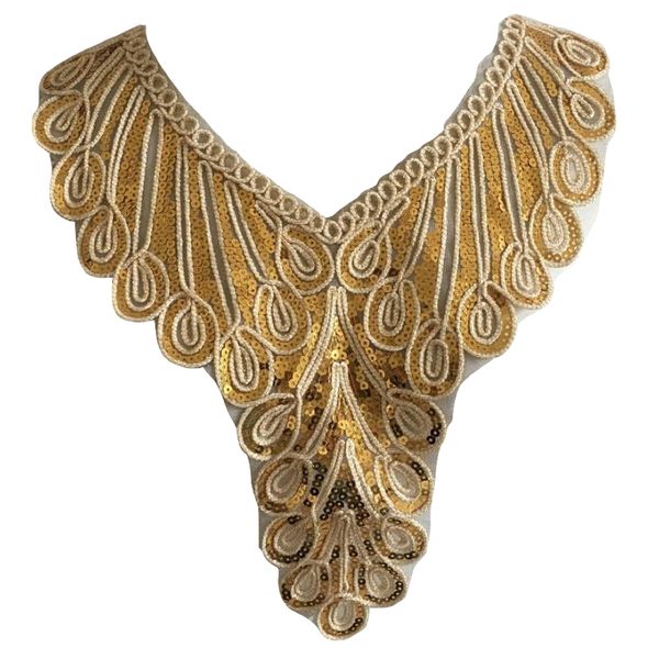Fashion Golden Embroidery Lace Fabric Sequin Collar Embellishment (42cm)