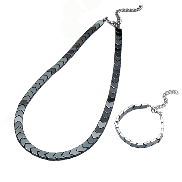Stylish Chevron Hematite Necklace &amp; Bracelet Combo