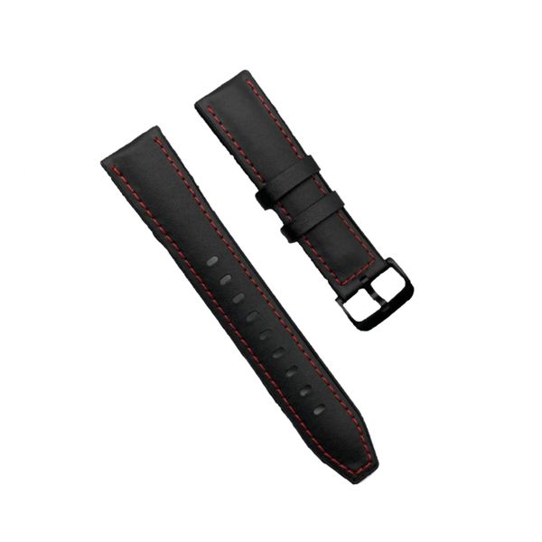 Genuine Leather &amp; Silicone Band for Samsung / Huawei / Garmin - Black &amp; Red