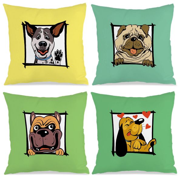 Set of 4 Colorful Dog Pattern Pillow Case, 45x45cm Polyester Cushion Cover