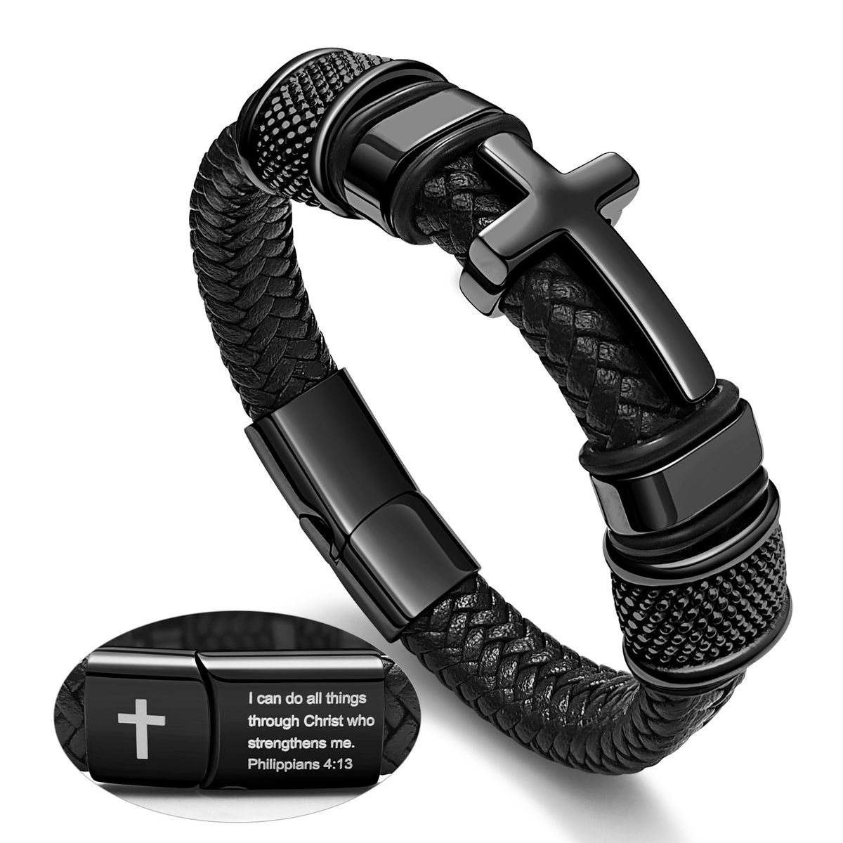 Men's Black Cross Bracelet Bible Verse Jesus Bracelet | Shop Today