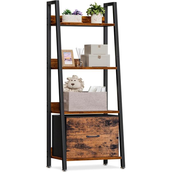 Storage Shelves with Drawer 4 Tier Bookshelf Kitchen Plant Rack