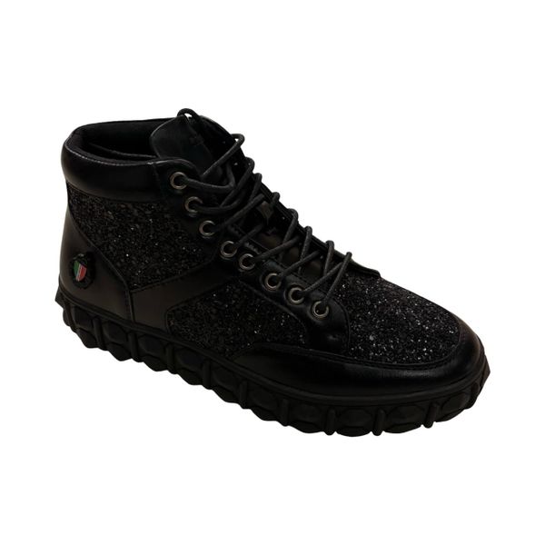 Men's High-Top Fashion Sneaker with Rhinestone Detail and Chunky Sole