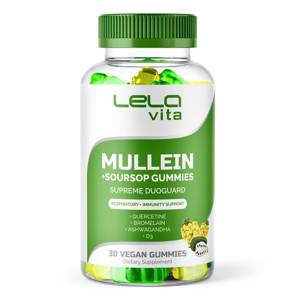Lelavita - Mullein &amp; Soursop Gummies, 6in1 Lung Detox, Immune, Anti-Stress