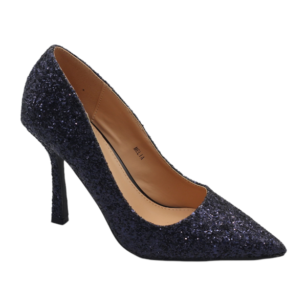 LaMara Paris Melia Glitter Pointy Court Shoe on a Mid Heel - Champagne