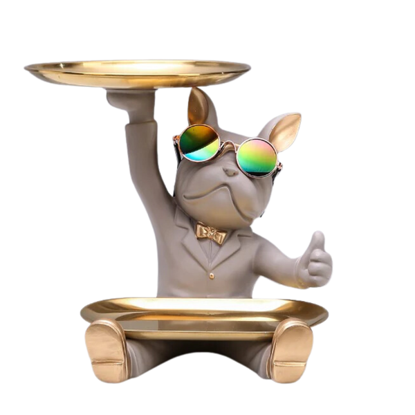 Sitting Bulldog with Double Tray - Grey