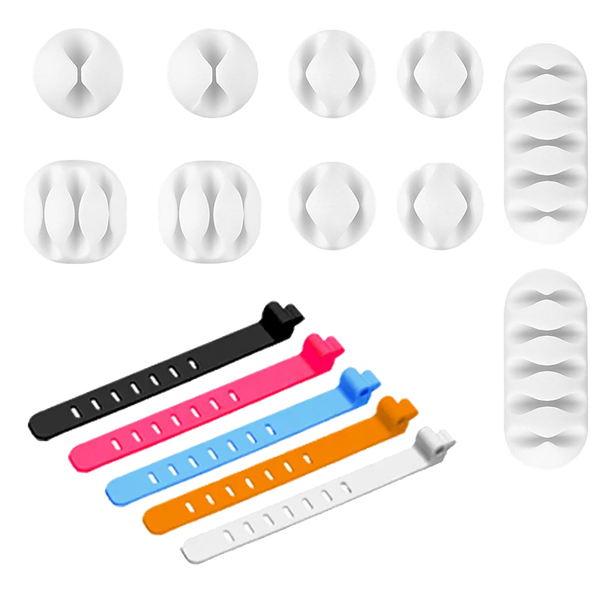 Set of 15 Cable Clips &amp; Adjustable Ties Multi Purpose &amp; Self Adhesive-White