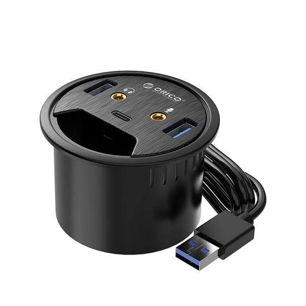 Orico USB3|Type-C|AUX Desk Power Grommet Hub - Black