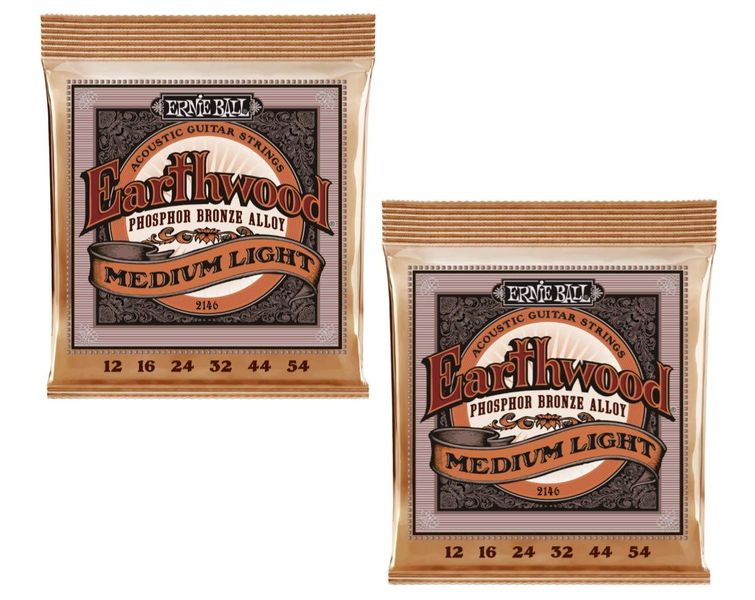 Ernie Ball Phosphor Bronze Medium Light Acoustic Guitar Strings - Pack of 2