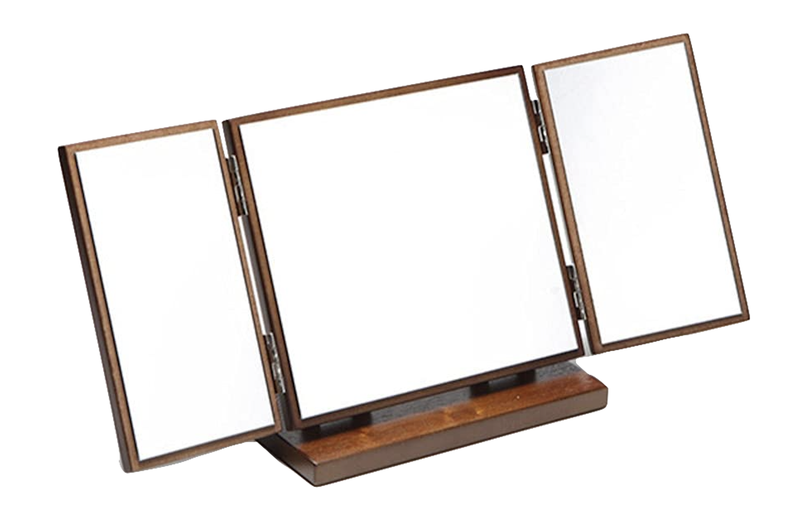 Decor Carved Wooden Trifold Makeup Mirror - 36cm