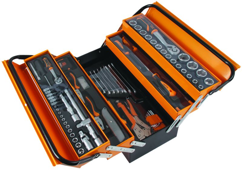 Hoteche 85 Piece 1/4 and 1/2 Inch Drive Toolkit in 5 Tray Toolbox