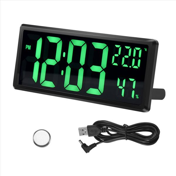 LED Digital Clock Large Digits Display Indoor Office - Green