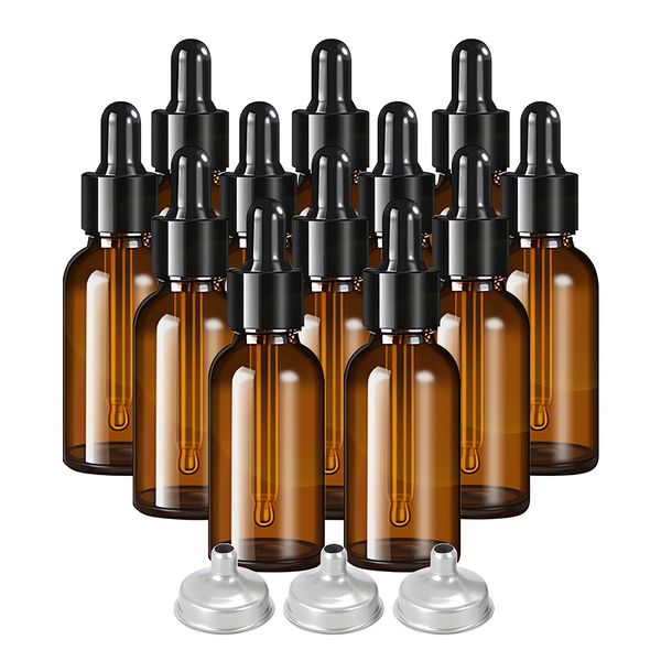 Chenshia Transparent 12pcs 30ml Essential Oil Glass Pipette Bottle&amp;3Funnels