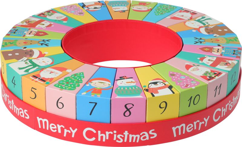 Round Christmas Advent Calendar in Festive Circle Shape, Size 31.7x6.4cm